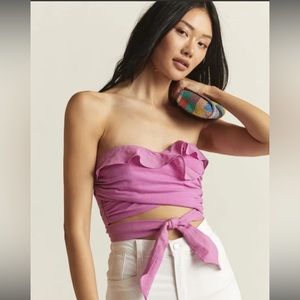 Anthropologie Ruffled Tie-Front Tube Top